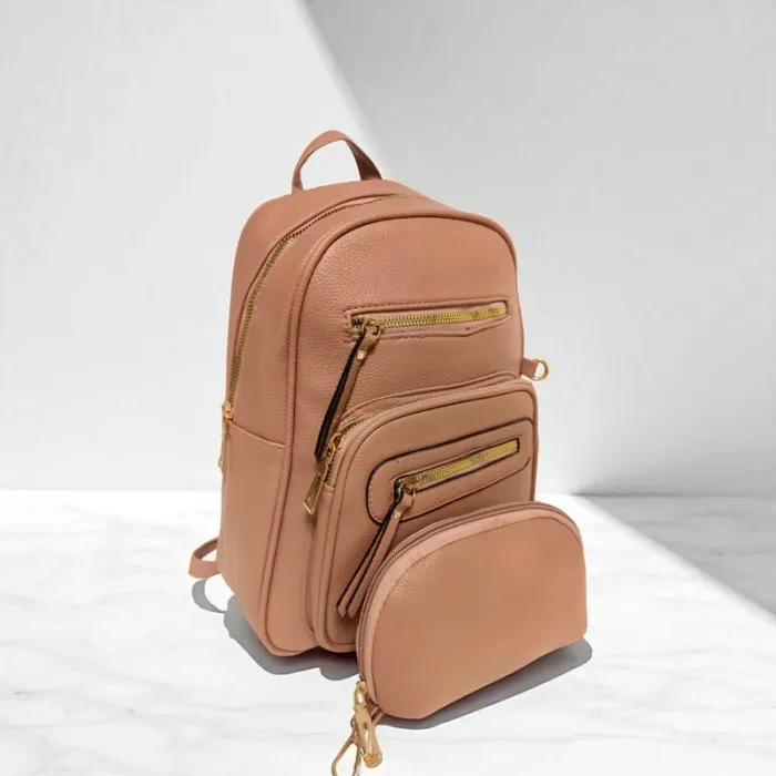 Mini sac à dos élégant avec pochette assortie – Rose poudré neuf - photo numéro 2