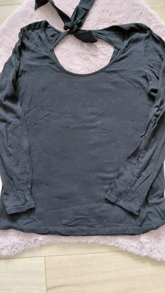 T-shirt manches longues noir paillette nœud Etam taille M