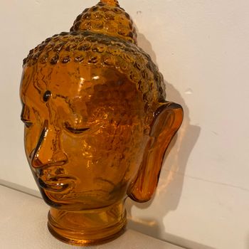Tête de bouddha orange en verre  30 cm