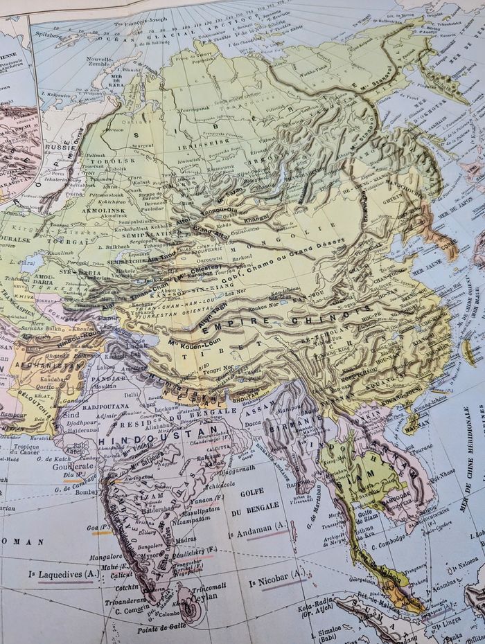 Imprimée en 1892, l'Asie, Vintage Authentique Grand Format (cadre non inclus) - photo numéro 9