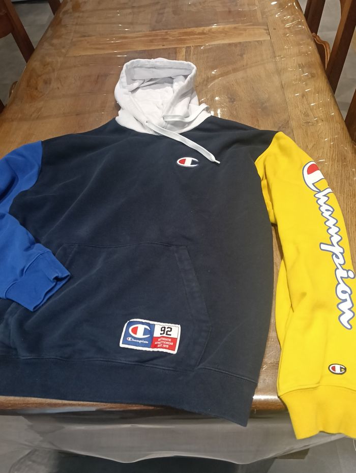Sweat à capuche Champion color block bleu jaune – taille M - photo numéro 10