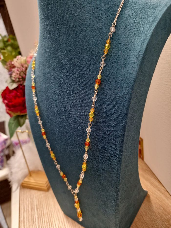 Collier Sautoir Argenté Orange Jaune - photo numéro 5
