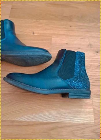 Bottines dessus cuir 33 bleues nuit avec paillettes taille 33