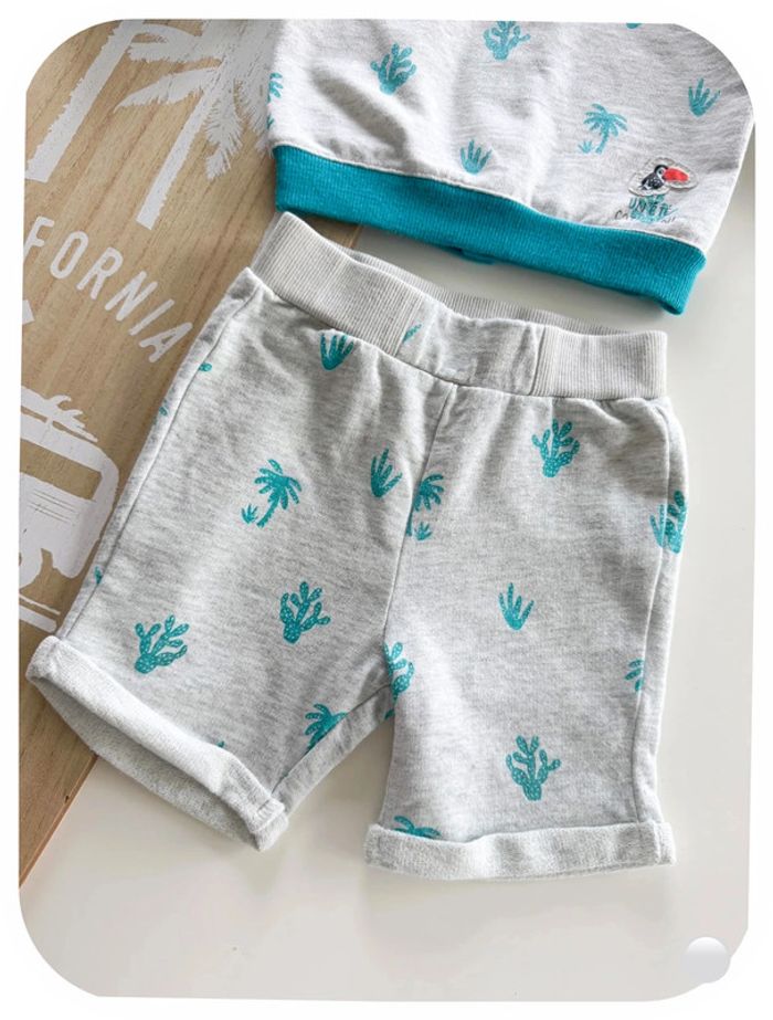 Catimini - Ensemble sweat-shirt et short gris à motifs Taille 9 mois - photo numéro 3