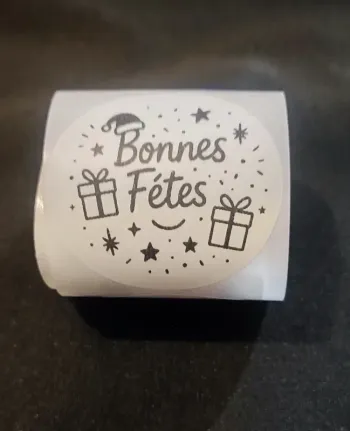 Lot de 20 autocollants “Bonnes Fêtes” stickers ronds cadeaux 50×50 mm