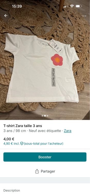 T-shirt Zara taille 3 ans