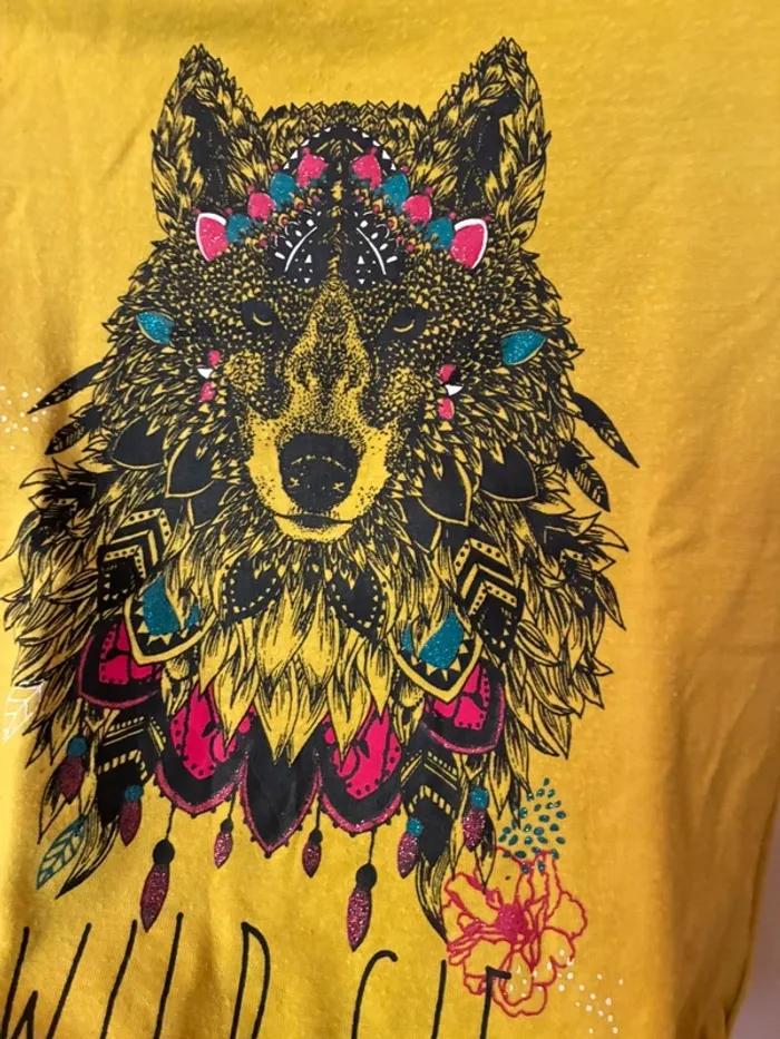 Magnifique t-shirt manches longues loup à paillettes, 2 ans, LCDP. - photo numéro 5