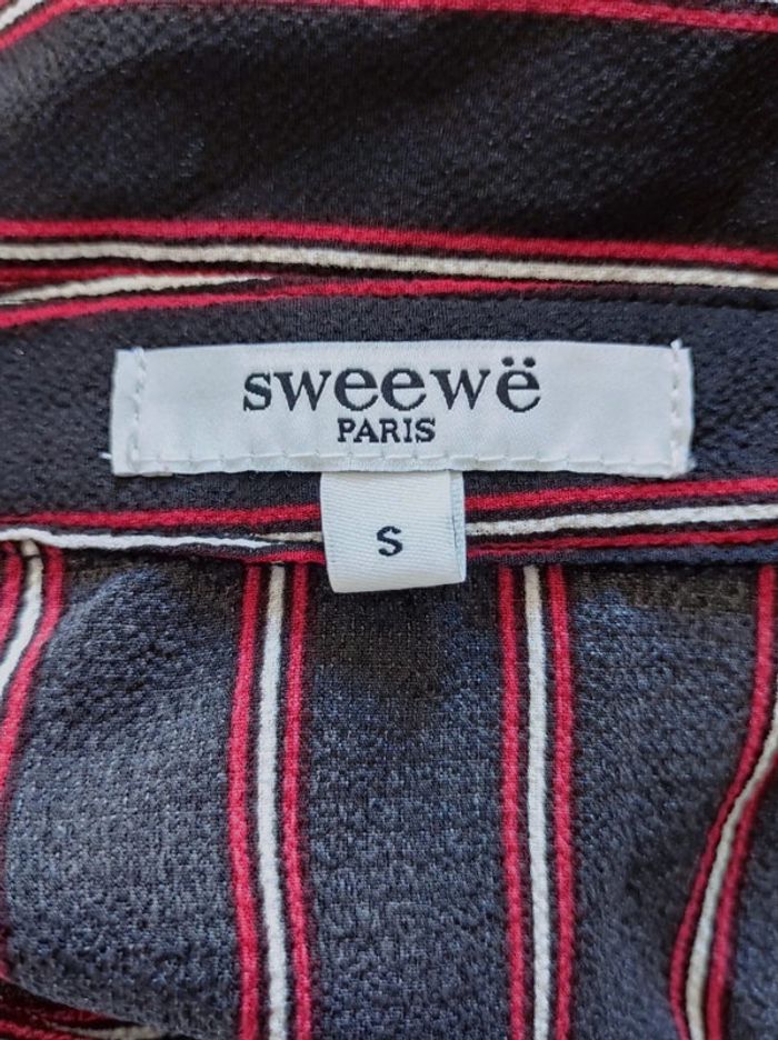 Chemise fluide rayé noir blanc rouge bordeaux / Sweewë - 36/S à 38/M - photo numéro 7