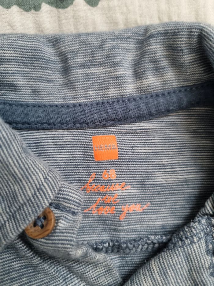 Chemise fine bleu chiné effet denim - Hema - 6 mois - photo numéro 2