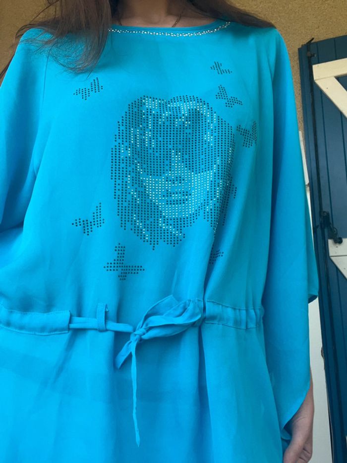 Blouse longue vintage bleue y2k 2000yer siren office gothic boheme - photo numéro 2