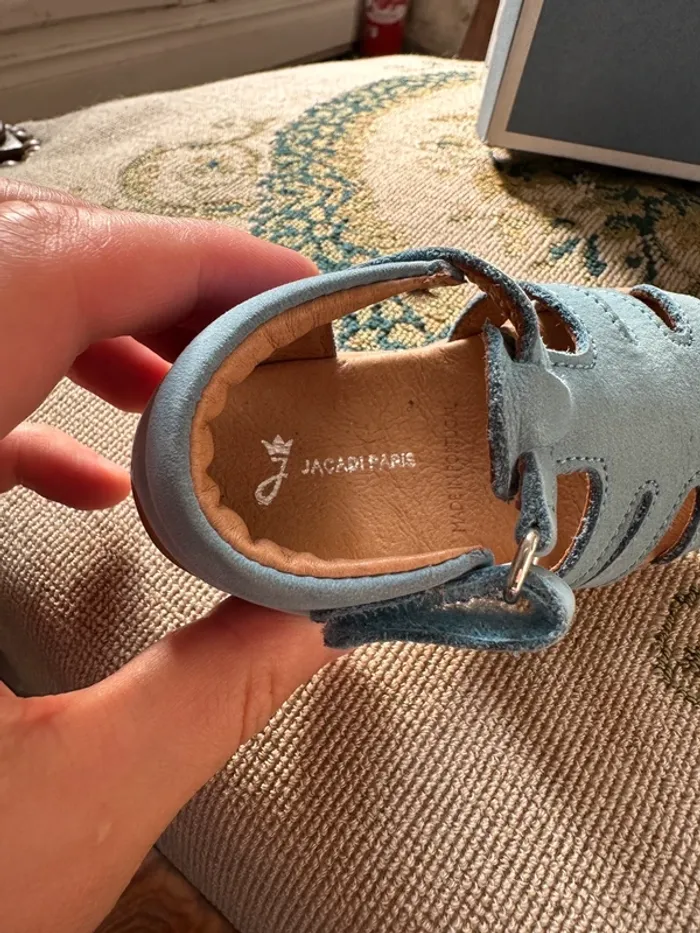 NEUF Chaussures sandales cuir Jacadi bleu ciel clair garçon 18 bébé Caramel - photo numéro 4