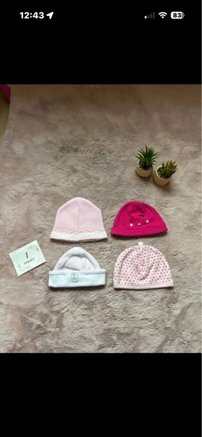 Lot 4 bonnets naissance fille 0 mois – doux & mignons 💖 parfait maternité - photo numéro 1