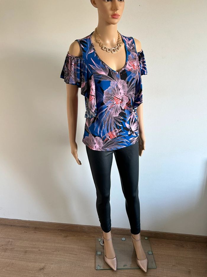Haut bleu et imprimé à manches courtes Morgan taille XS jamais porté - photo numéro 4