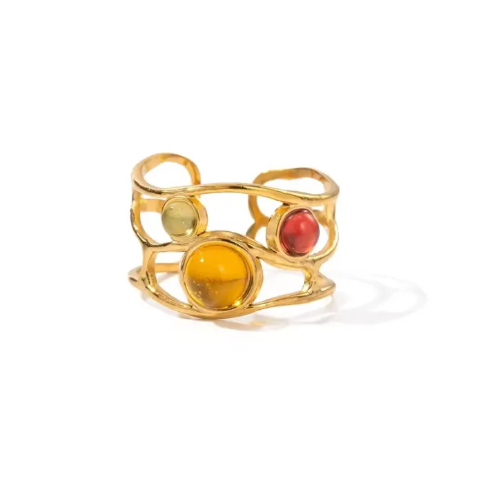 Bague dorée en acier inoxydable, colorés, ajustable - photo numéro 3
