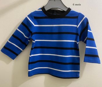 T-shirt manches longues bleu électrique à rayures noir blanc bébé garçon taille 6 mois
