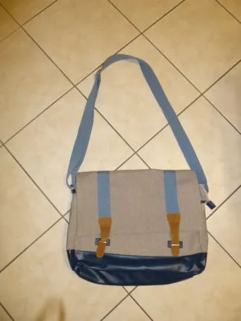 cartable sac bandoulière gris / bleu NEUF