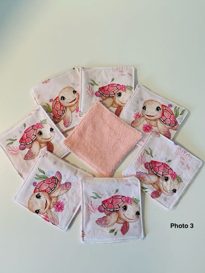 Lingettes lavables X8. Coton/éponge. Petite tortue