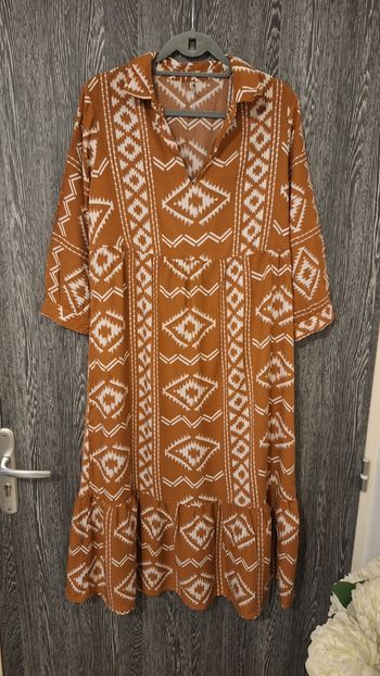 Robe longue bohème manches 3/4 imprimé géométriques