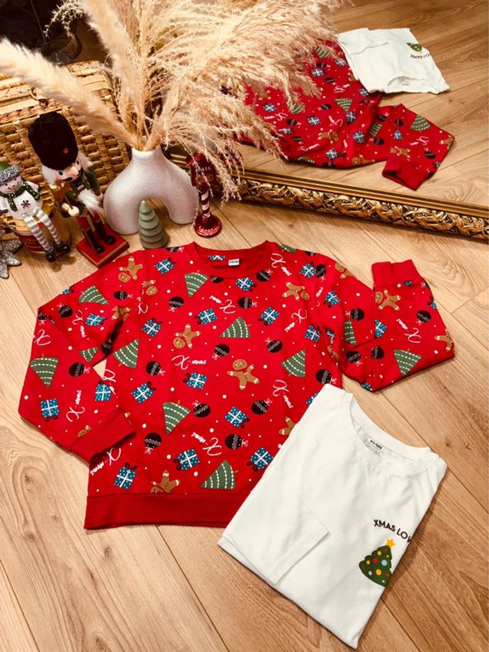 Taille 10 ans pull sweat-shirt et teeshirt Noël garçon Kiabi blanc rouge * sapin pain d’épices * 🎄