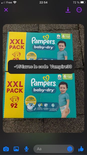 2 carton de couche Pampers taille six
