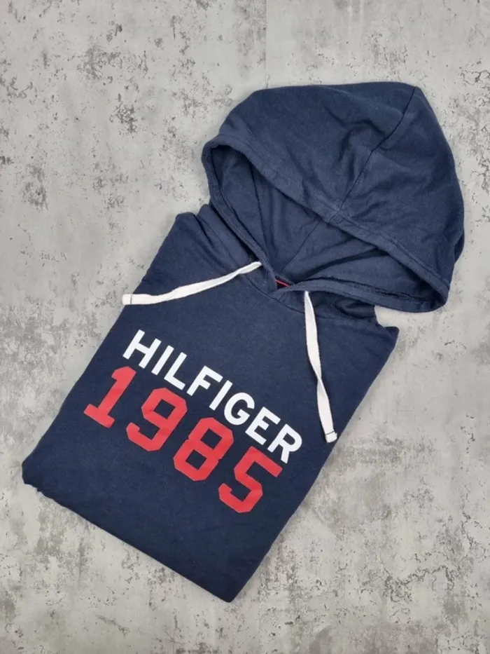 Sweat fin à capuche Tommy Hilfiger bleu marine L Hommes (mesures en photos)