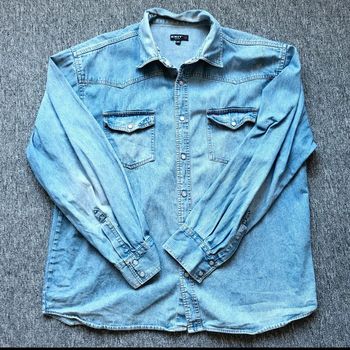 Chemise en Jean Homme Exit – Style Western – Délavage Bleu Clair – Taille L Vintage