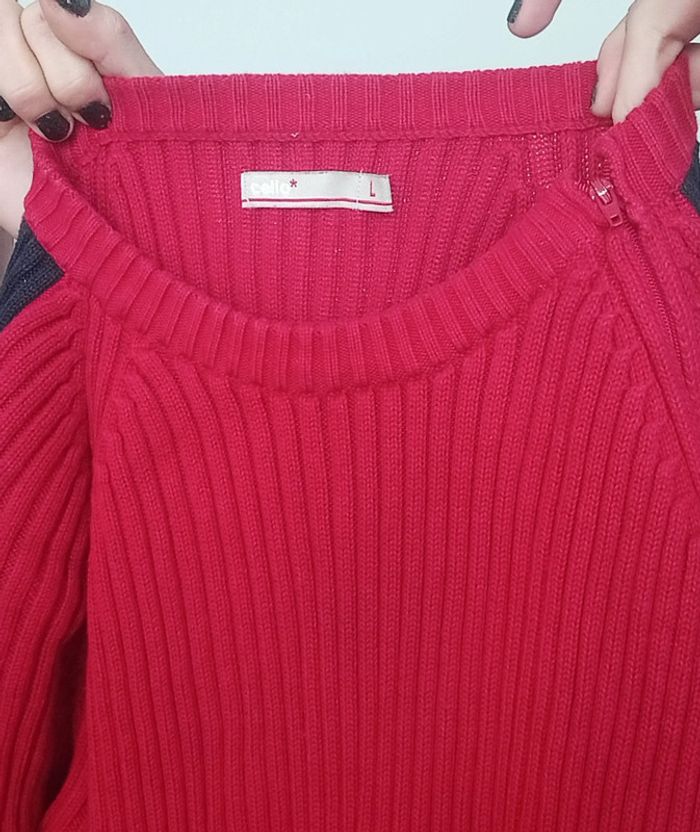Gros pull côtelé rouge homme taille L - photo numéro 5