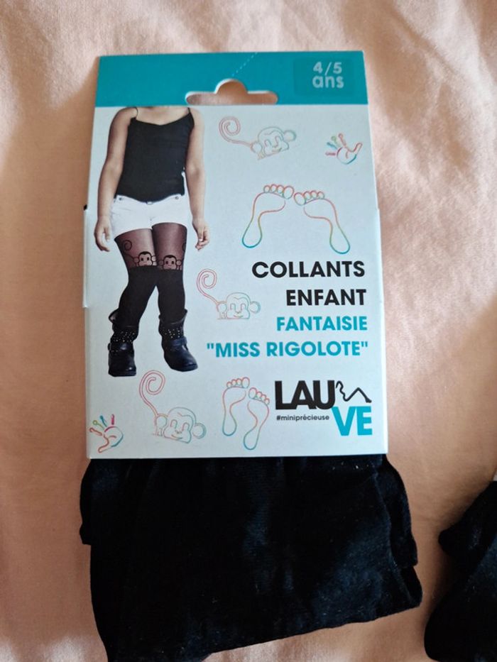 Lot de 2 Collants enfant fin noir fantasie miss rigolote avec un single 4/5 ans - photo numéro 6