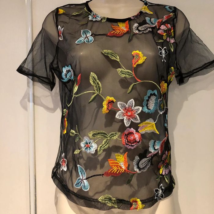 T-shirt habillé transparent broderie multicolore t 36