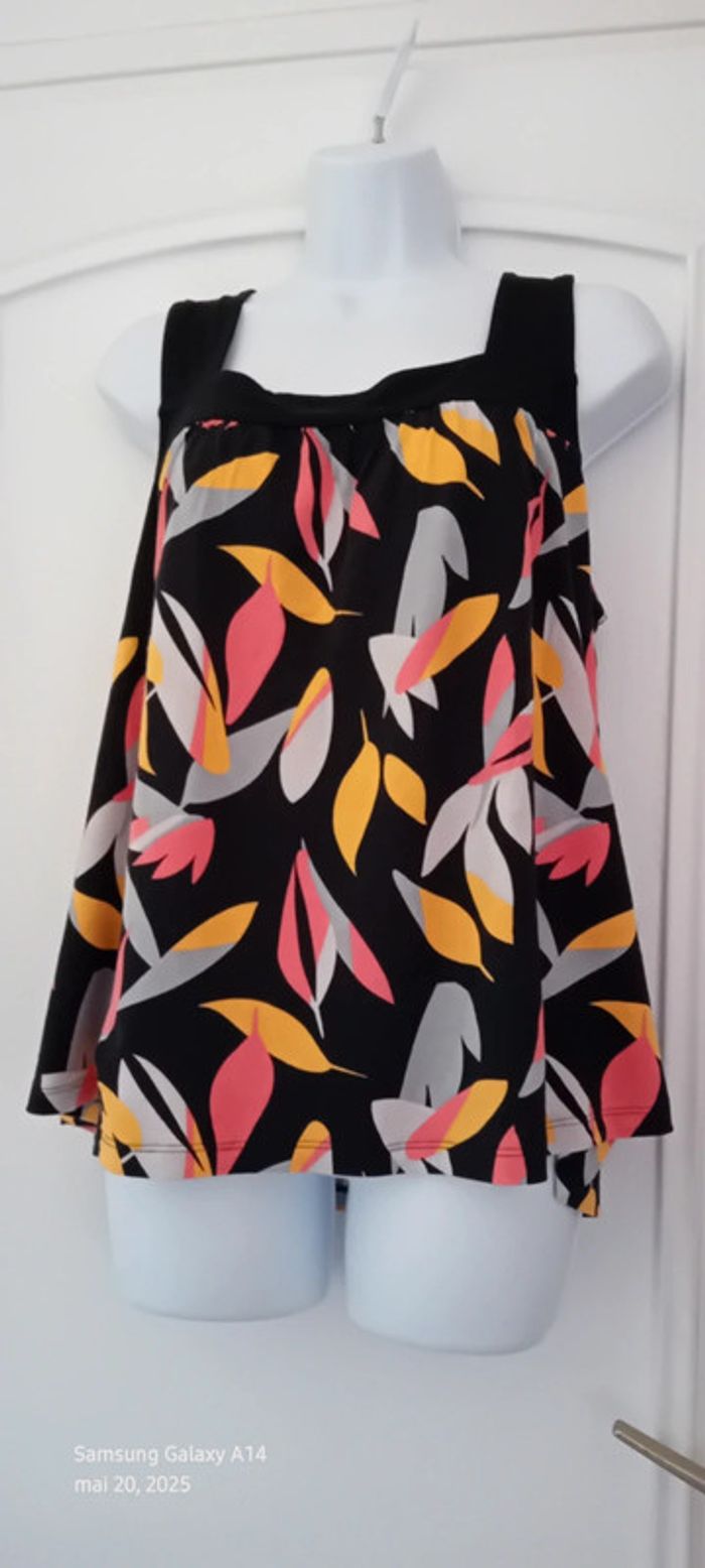 Tunique débardeur motif feuillages coloré noir femme 46 blanche porte - photo numéro 2