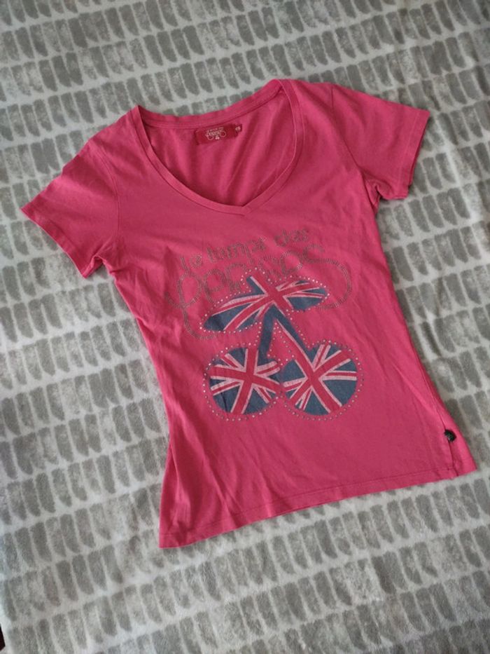 Tee-shirt manches courtes rose strass Le temps des cerises taille XS 34 - photo numéro 2
