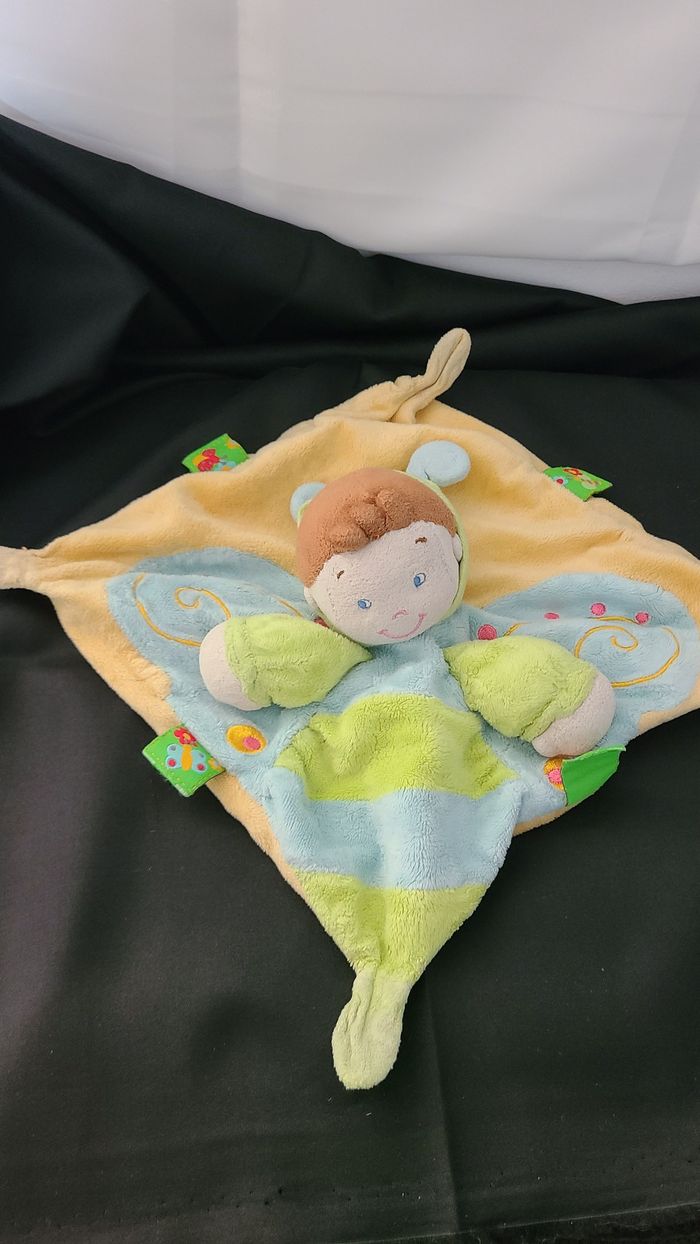 Doudou plat garçon papillon NICOTOY vert bleu orange - photo numéro 3