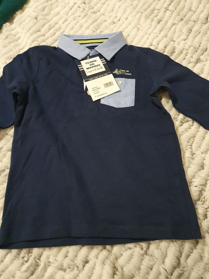 Polo bleu marine manches longues Taille 3 ans (94 cm) - photo numéro 2