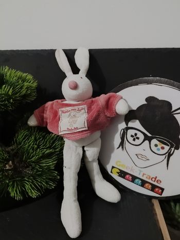 doudou peluche moulin roty martin mon lapin blanc rouge pull ancien Grelot D3204