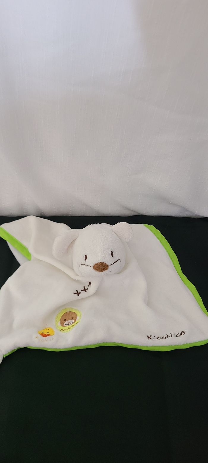 ITSLMAGICAL DOUDOU SOURIS BLANCHE PLAT LISERET VERT POUSSIN KICONICO 56 - photo numéro 4