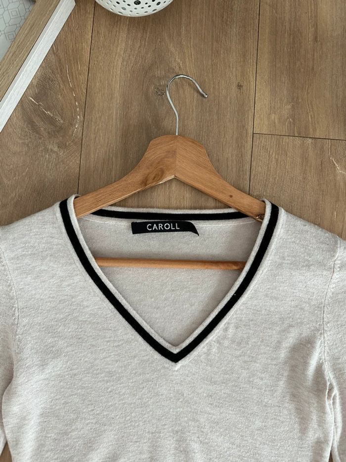 Pull beige chiné et noir ~ Caroll ~ 36 - photo numéro 2