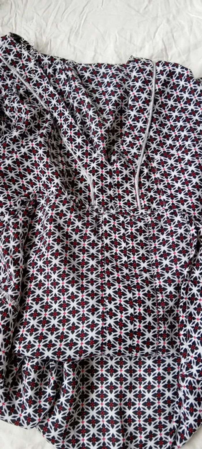 Blouse fluide manches longues col V motif fleurs liseré argenté noir femme L m&s mode - photo numéro 17