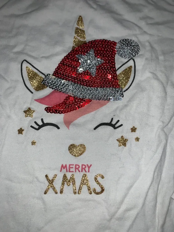 T-shirt de Noël sequins licorne taille 3 ans - photo numéro 2