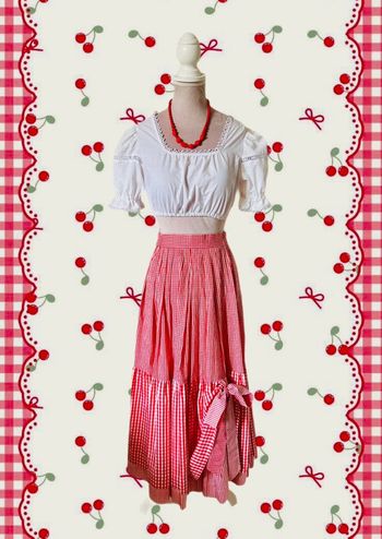 🍒Longue jupe vintage carreaux vichy à volants champêtre cottagecore gingham ruffled long skirt🍒
