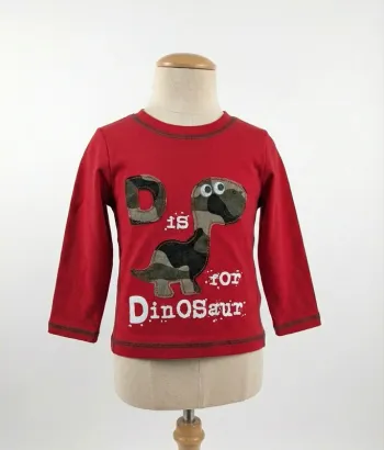 T-shirt Manches Longues Rouge - 6 Mois - Boutonné dos