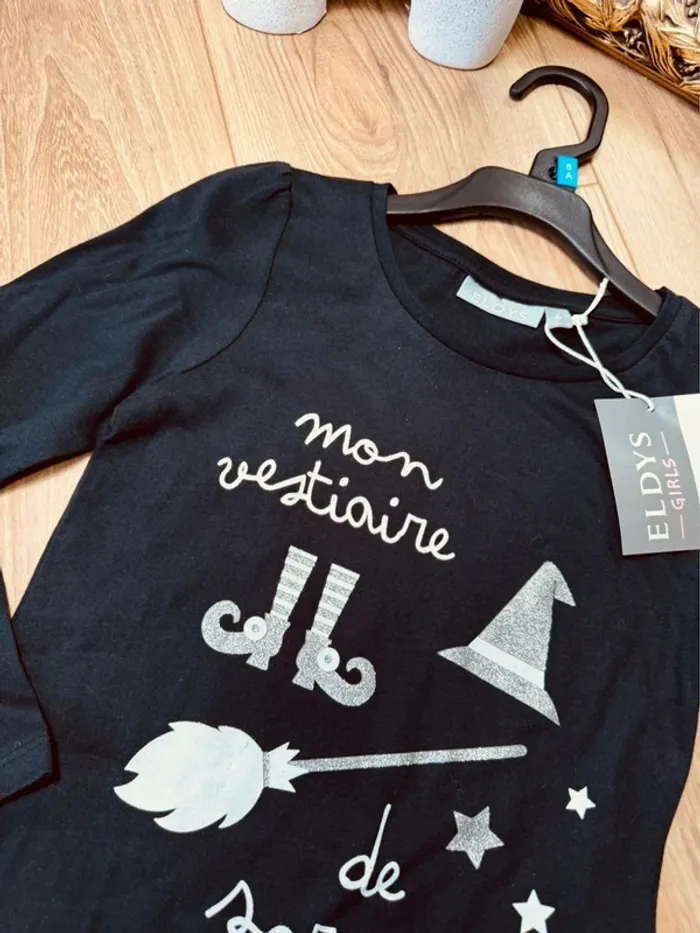 Taille 6 ans teeshirt à manches longues fille Halloween noir argenté * sorcière * 🧙 - photo numéro 2