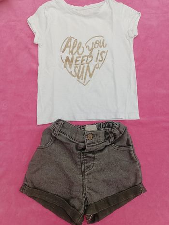 Lot 1 short et 1 t-shirt taille 18-24 mois en très bon état