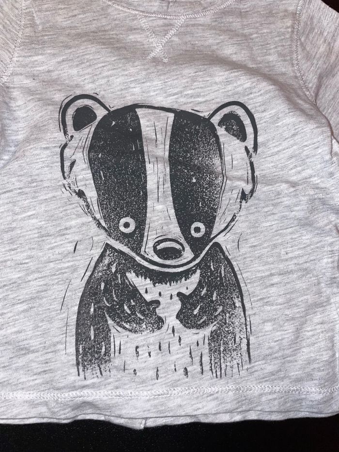 T-shirt manches longues Kiabi gris clair taille 9 mois motif blaireau - photo numéro 3