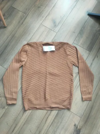 Pull marron clair homme uni tony moro xl neuf extensible