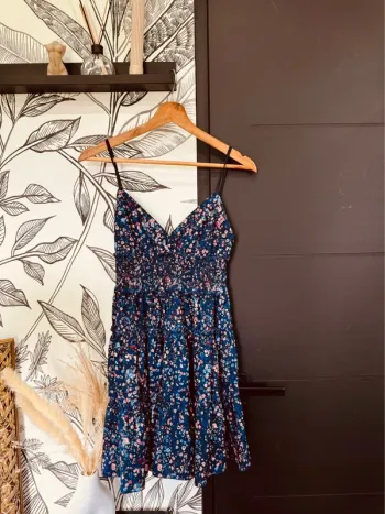 Taille 14 ans robe d’été fille bleue et rose * fleurs * 🌷