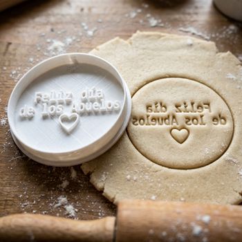 Emporte-pièce rond Feliz dia de los Abuelos cœur, découpoir biscuit fête des grands-parents