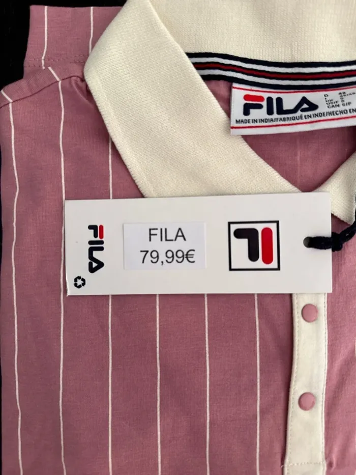 Polo FILA rayé rose et blanc – Taille S – Neuf avec étiquette - photo numéro 2