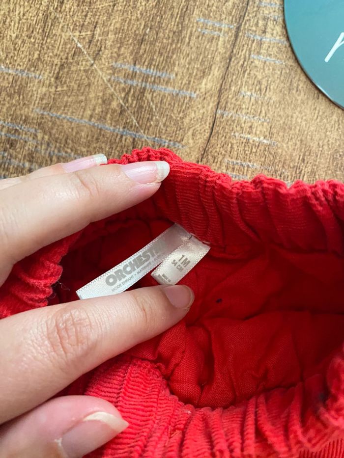 Pantalon rouge en velours taille 1 mois Orchestra - photo numéro 2