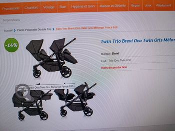 Poussette double ovo twin 2 cosy 1 nacelle.pas de livraison.retrait domicile