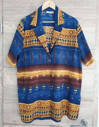 Chemise vintage bleu orange jaune marron